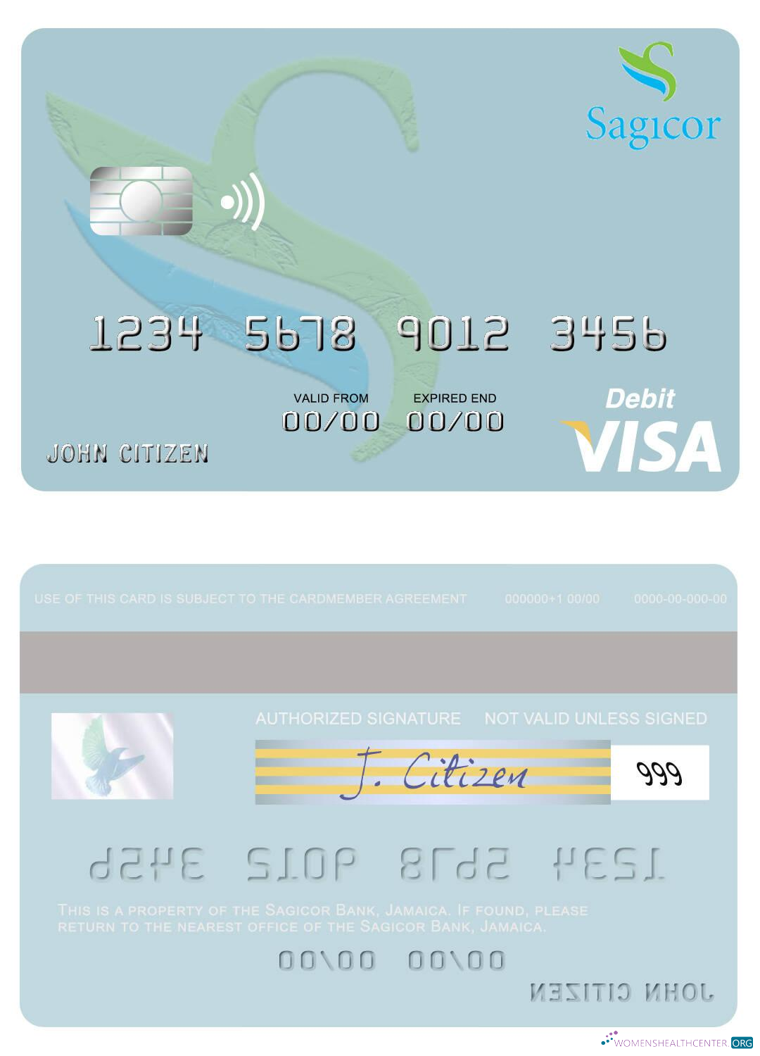 Download Jamaica Sagicor Bank visa debit card Photoshop template